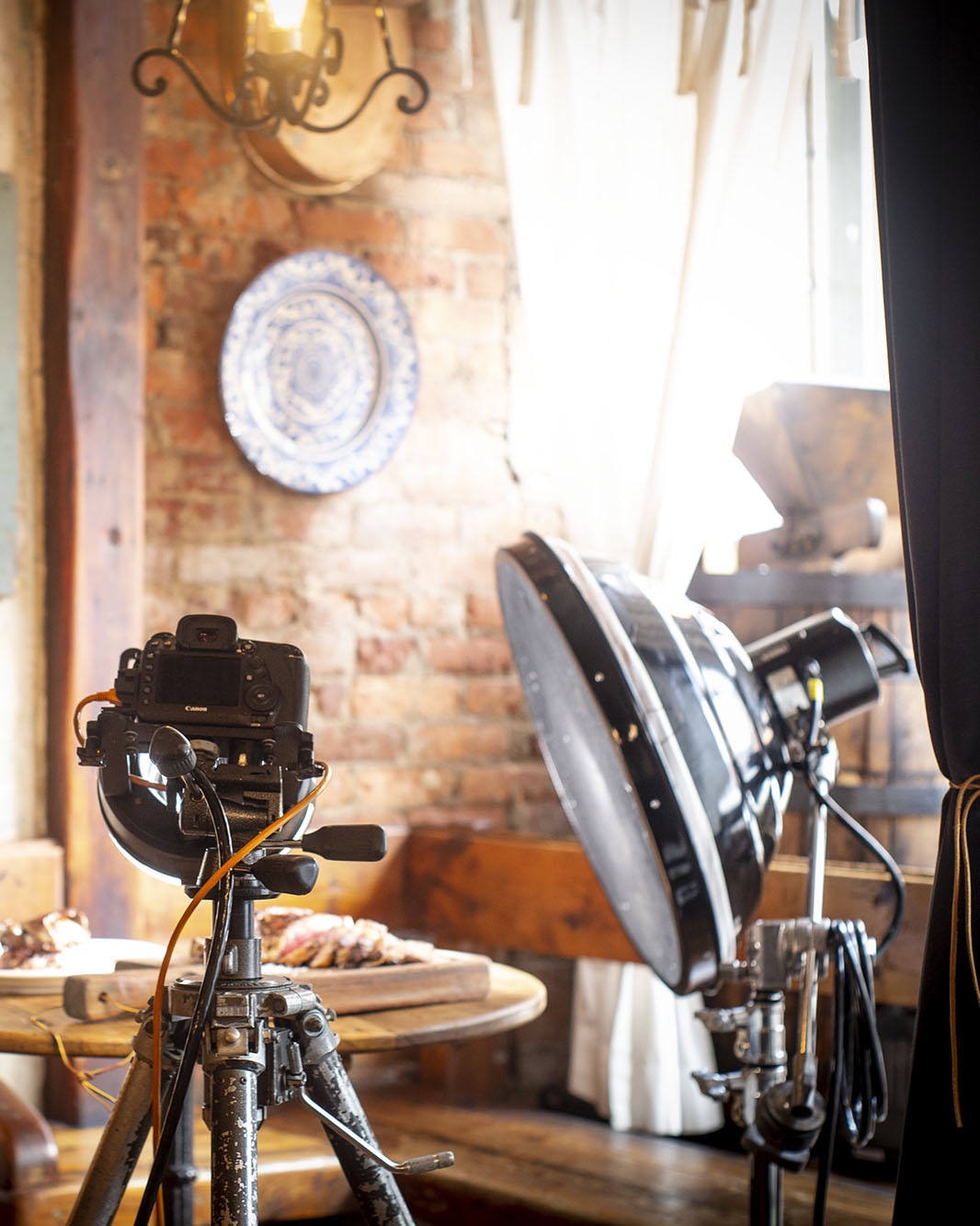 Behind the scenes view of food being photographed at an italian restaurant in Brooklyn.