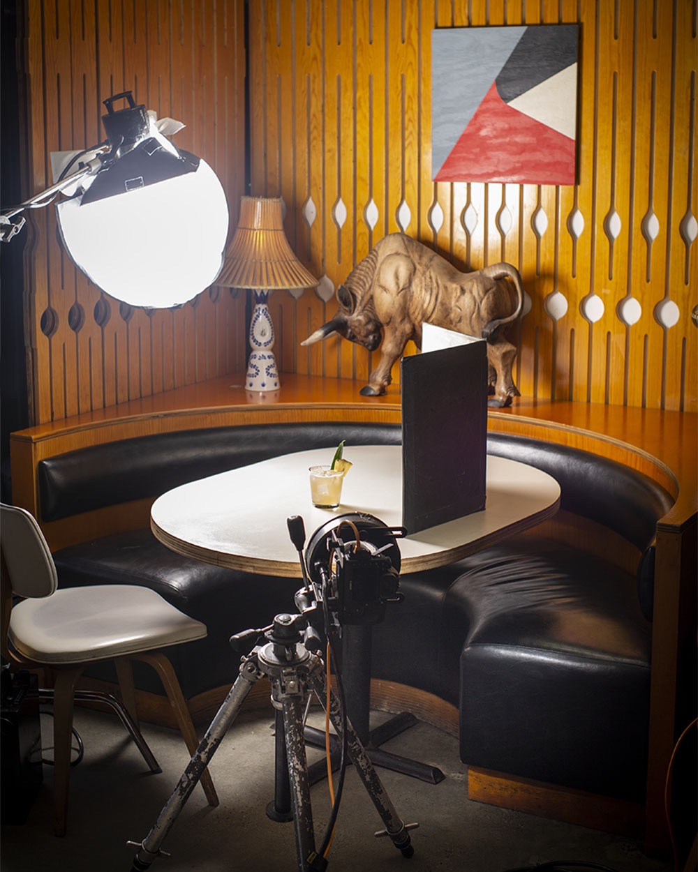 Behind the Scenes photograph of a cocktail being photographed.